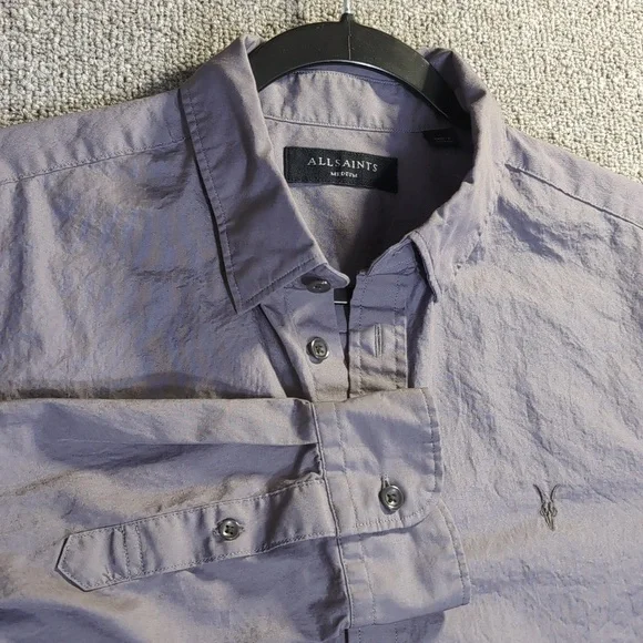All Saints Rivera Long Sleeve Button Down Shirt Size Medium in Stone Gray - Picture 3 of 11